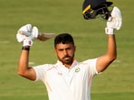 Nagpur, Feb 08 (ANI): Vidarbha's Karun Nair celebrates his century during Day 1 of the Ranji Trophy Quarter-final match against Tamil Nadu, at VCA stadium in Nagpur.
Nagpur, Feb 08 (ANI): Vidarbha's Karun Nair celebrates his century during Day 1 of the Ranji Trophy Quarter-final match against Tamil Nadu, at VCA stadium in Nagpur.