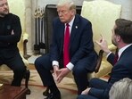 Vice President JD Vance speaks with Ukrainian President Volodymyr Zelenskyy in the presence of President Donald Trump in the Oval Office at the White House.