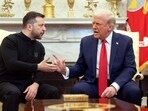 US President Donald Trump and Ukraine's President Volodymyr Zelensky meet in the Oval Office of the White House in Washington, DC.