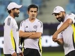 Dubai: India’s captain Rohit Sharma, right, Ravindra Jadeja, left, and head coach Gautam Gambhir Dubai: India’s captain Rohit Sharma, right, Ravindra Jadeja, left, and head coach Gautam Gambhir