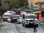 Commuters wait after a landslide blocked the Badrinath Highway, near Pagal Nala block in Joshimath, Uttarakhand, Saturday, March 1, 2025.
Commuters wait after a landslide blocked the Badrinath Highway, near Pagal Nala block in Joshimath, Uttarakhand, Saturday, March 1, 2025.
