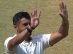 Karun Nair celebrating his century in the Ranji Trophy final Karun Nair celebrating his century in the Ranji Trophy final
