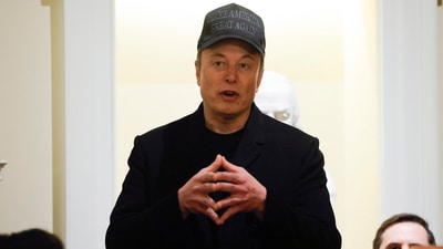 Elon Musk speaks during a Cabinet meeting with President Donald Trump at the White House in Washington. (AP/PTI)(AP02_28_2025_000007A) (AP)