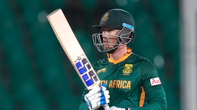 Rassie van der Dussen reached 50 off 72 balls, and his knock for the day included six fours and three sixes overall. (AP) Rassie van der Dussen reached 50 off 72 balls, and his knock for the day included six fours and three sixes overall. (AP)