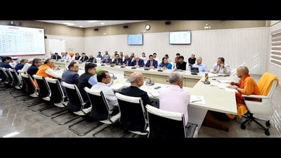 Chief minister Yogi Adityanath and others during a review meeting in Lucknow on Saturday. (Sourced)