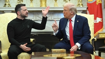 US President Donald Trump and Ukraine's President Volodymyr Zelensky during a heated argument in the Oval Office of the White House. (AFP) US President Donald Trump and Ukraine's President Volodymyr Zelensky during a heated argument in the Oval Office of the White House. (AFP)