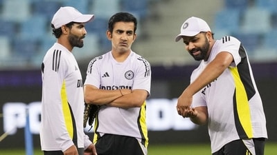 Dubai: India’s captain Rohit Sharma, right, Ravindra Jadeja, left, and head coach Gautam Gambhir (HT_PRINT) Dubai: India’s captain Rohit Sharma, right, Ravindra Jadeja, left, and head coach Gautam Gambhir (HT_PRINT)