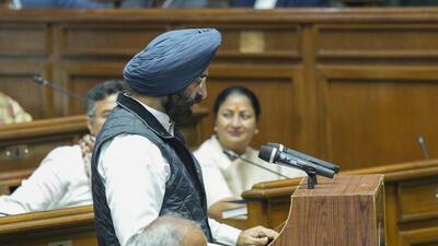 Environment minister Manjinder Singh Sirsa in the Delhi Assembly. (PTI) Environment minister Manjinder Singh Sirsa in the Delhi Assembly. (PTI)