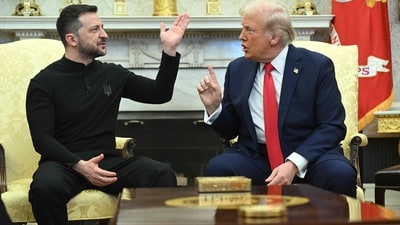 US President Donald Trump and Ukraine's President Volodymyr Zelensky meet in the Oval Office of the White House in Washington, DC. (AFP) US President Donald Trump and Ukraine's President Volodymyr Zelensky meet in the Oval Office of the White House in Washington, DC. (AFP)
