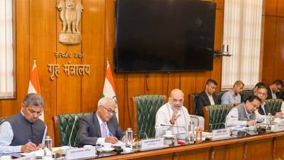 Union home minister Amit Shah during a meeting to review security situation in Manipur, in New Delhi, Saturday, March 1, 2025. (PTI) Union home minister Amit Shah during a meeting to review security situation in Manipur, in New Delhi, Saturday, March 1, 2025. (PTI)