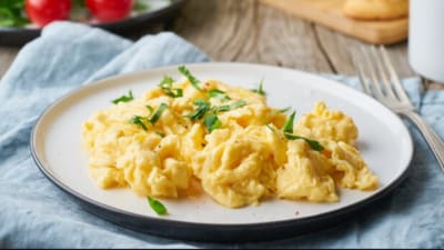 A nutritionist suggests eating scrambled eggs with feta cheese after a workout. (Representative picture: Freepik) A nutritionist suggests eating scrambled eggs with feta cheese after a workout. (Representative picture: Freepik)