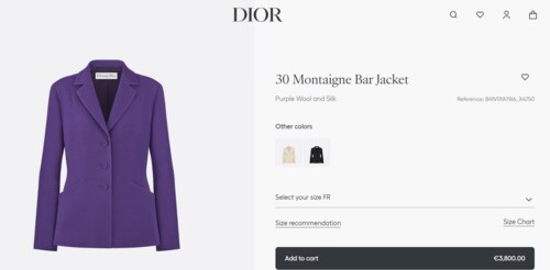 The top features defined notch lapels. (PC: Dior website) The top features defined notch lapels. (PC: Dior website)