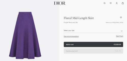 The flared midi skirt brought silhouette variation to the fitted blazer. (PC: Dior Website) The flared midi skirt brought silhouette variation to the fitted blazer. (PC: Dior Website)
