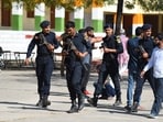 Haryana police commando deployed during the Gurugram Civic Body Elections at Government Senior Secondary School in Nathupur village near DLF phase-3, in Gurugram, India, on Sunday, 02 March 2025. Haryana police commando deployed during the Gurugram Civic Body Elections at Government Senior Secondary School in Nathupur village near DLF phase-3, in Gurugram, India, on Sunday, 02 March 2025.