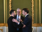 (L to R) Volodymyr Zelensky, Keir Starmer and Emmanuel Macron talk during the defence summit. (L to R) Volodymyr Zelensky, Keir Starmer and Emmanuel Macron talk during the defence summit.