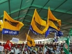 Supporters of the I.N.D.I.A alliance wave flags of the Aam Aadmi Party during the ‘Ulgulan Nyaya Maha Rally’, in Ranchi, Jharkhand. Supporters of the I.N.D.I.A alliance wave flags of the Aam Aadmi Party during the ‘Ulgulan Nyaya Maha Rally’, in Ranchi, Jharkhand.