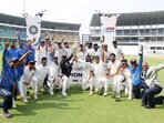Vidarbha players and team staff pose for a picture.
Vidarbha players and team staff pose for a picture.