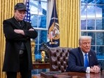 Elon Musk listens as US President Donald Trump speaks in the Oval Office of the White House in Washington DC.