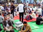 Polling officials at an EVM distribution centre on the eve of the Haryana municipal elections, in Rohtak, Saturday Polling officials at an EVM distribution centre on the eve of the Haryana municipal elections, in Rohtak, Saturday