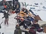 Rescue operation underway after several labourers got trapped under snow following an avalanche, in Mana area of Chamoli district, Uttarakhand, Saturday