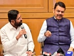 CM Devendra Fadnavis along with deputy CM Eknath Shinde and deputy CM Ajit Pawar during a press conference. (Photo by Anshuman Poyrekar/ Hindustan Times)