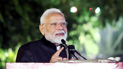 Prime Minister Narendra Modi addresses the 25th Anniversary Of Sufi Music Festival 'Jahan-E-Khusrau', at Sunder Nursery in New Delhi on Friday. (DPR PMO)
