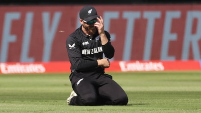Hardik Pandya's hard hit left Kane Williamson jumping dramatically. (REUTERS)
