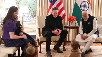 Elon Musk with Prime Minister Narendra Modi in Washington DC, accompanied by his partner, Shivon Zilis, and three of their four children. (X) Elon Musk with Prime Minister Narendra Modi in Washington DC, accompanied by his partner, Shivon Zilis, and three of their four children. (X)