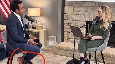 Vivek Ramaswamy wore no shoes or socks during an interview. Vivek Ramaswamy wore no shoes or socks during an interview.