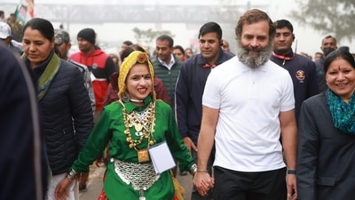 Congress worker Himani Narwal seen with Lok Sabha Leader of Opposition Rahul Gandhi during 'Bharat Jodo Yatra'. (Srinivas BV/X) Congress worker Himani Narwal seen with Lok Sabha Leader of Opposition Rahul Gandhi during 'Bharat Jodo Yatra'. (Srinivas BV/X)