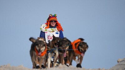 Race veteran Paige Daugherty participates in the ceremonial start of the 53rd Iditarod Trail Sled Dog Race in Anchorage, Alaska, U.S. March 1, 2025. (REUTERS)