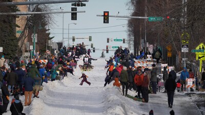 Race veteran Gabe Dunham participates in the ceremonial start of the 53rd Iditarod Trail Sled Dog Race in Anchorage, Alaska, US. (REUTERS)