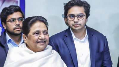 FILE: Bahujan Samaj Party (BSP) supremo Mayawati during a party meeting, in Lucknow in January with Akash Anand. (ANI) FILE: Bahujan Samaj Party (BSP) supremo Mayawati during a party meeting, in Lucknow in January with Akash Anand. (ANI)