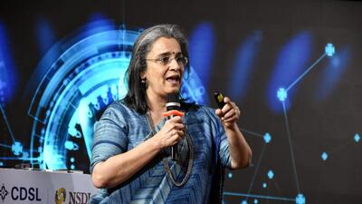 Mumbai, Feb 20 (ANI): SEBI Chairperson Madhabi Puri Buch addresses the launch of the CDSL and NSDL unified investor app, in Mumbai on Thursday. (ANI Photo) (Sandip Mahankal) Mumbai, Feb 20 (ANI): SEBI Chairperson Madhabi Puri Buch addresses the launch of the CDSL and NSDL unified investor app, in Mumbai on Thursday. (ANI Photo) (Sandip Mahankal)