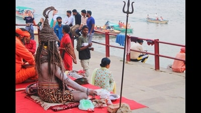Naga ascetics started gathering in Kashi for the Mega Sangat and feast (Rajesh Kumar/HT)