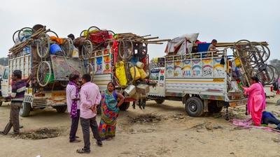 Vendors left the grounds after they were emptied out with their wares in tempo trucks as well. (PTI) Vendors left the grounds after they were emptied out with their wares in tempo trucks as well. (PTI)
