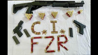 The arms and ammunition recovered from the gangster in Ferozepur, Punjab, on Sunday. (ANI)