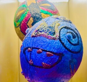 The early 20th century marked the arrival of painted walnuts and, later, painted coconuts from the Zulu Social Aid and Pleasure. These two coconuts are displayed in Vue Orleans. (Preeti Verma Lal) The early 20th century marked the arrival of painted walnuts and, later, painted coconuts from the Zulu Social Aid and Pleasure. These two coconuts are displayed in Vue Orleans. (Preeti Verma Lal)