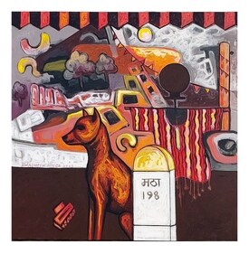 Artwork of Awadhesh Misra's at solo painting exhibition Chaupal