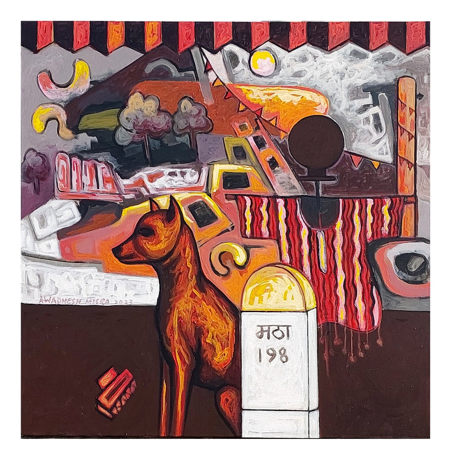 Artwork of Awadhesh Misra's at solo painting exhibition Chaupal