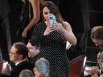 Karla Sofía Gascón in the audience during the Oscars on Sunday, March 2, 2025, at the Dolby Theatre in Los Angeles. (AP Photo/Chris Pizzello)