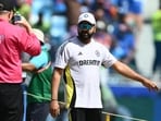 India's captain Rohit Sharma gestures while inspecting the pitch before the start of the ICC Champions Trophy one-day international (ODI) cricket match between Pakistan and India at the Dubai International Stadium in Dubai on February 23, 2025. (Photo by Jewel SAMAD / AFP) India's captain Rohit Sharma gestures while inspecting the pitch before the start of the ICC Champions Trophy one-day international (ODI) cricket match between Pakistan and India at the Dubai International Stadium in Dubai on February 23, 2025. (Photo by Jewel SAMAD / AFP)