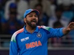 India's captain Rohit Sharma during the ICC Champions Trophy cricket match between India and New Zealand at Dubai International Cricket Stadium in Dubai.