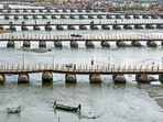 After: The Maha Kumbh site, where crores descended during the mela which took place from January 13 till February 26, now wears a deserted look.