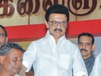 Tamil Nadu Chief Minister MK Stalin in a picture with supporters on the occasion of his 72nd birthday, at the party headquarters in Chennai on Saturday. 