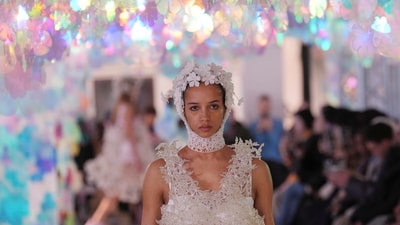 A model wears a creation as part of Susan Fang's Fall/Winter 2025-2026 Women's collection. (AP) A model wears a creation as part of Susan Fang's Fall/Winter 2025-2026 Women's collection. (AP)