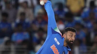 India's Varun Chakravarthy during the ICC Champions Trophy match against New Zealand. (AP)