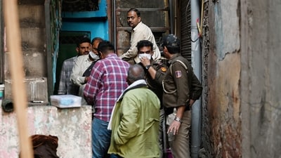 The house that caught fire due to a cylinder blast in Motia Khan, New Delhi, on Sunday (Sanchit Khanna/ HT Photo) The house that caught fire due to a cylinder blast in Motia Khan, New Delhi, on Sunday (Sanchit Khanna/ HT Photo)