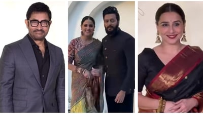 Aamir Khan, Riteish Deshmukh, Genelia D'Souza and Vidya Balan attend the wedding reception. Aamir Khan, Riteish Deshmukh, Genelia D'Souza and Vidya Balan attend the wedding reception.