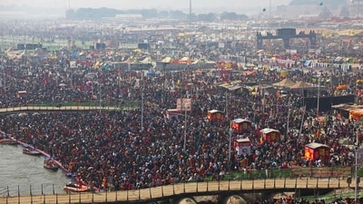 Before: Pilgrims gather to take a holy dip at Sangam, the confluence of the Ganges, Yamuna and mythical Saraswati rivers, on the occasion of 'Mauni Amavasya' during the Maha Kumbh Mela festival in Prayagraj on January 29, 2025. (Niharika Kulkarni / AFP) Before: Pilgrims gather to take a holy dip at Sangam, the confluence of the Ganges, Yamuna and mythical Saraswati rivers, on the occasion of 'Mauni Amavasya' during the Maha Kumbh Mela festival in Prayagraj on January 29, 2025. (Niharika Kulkarni / AFP)